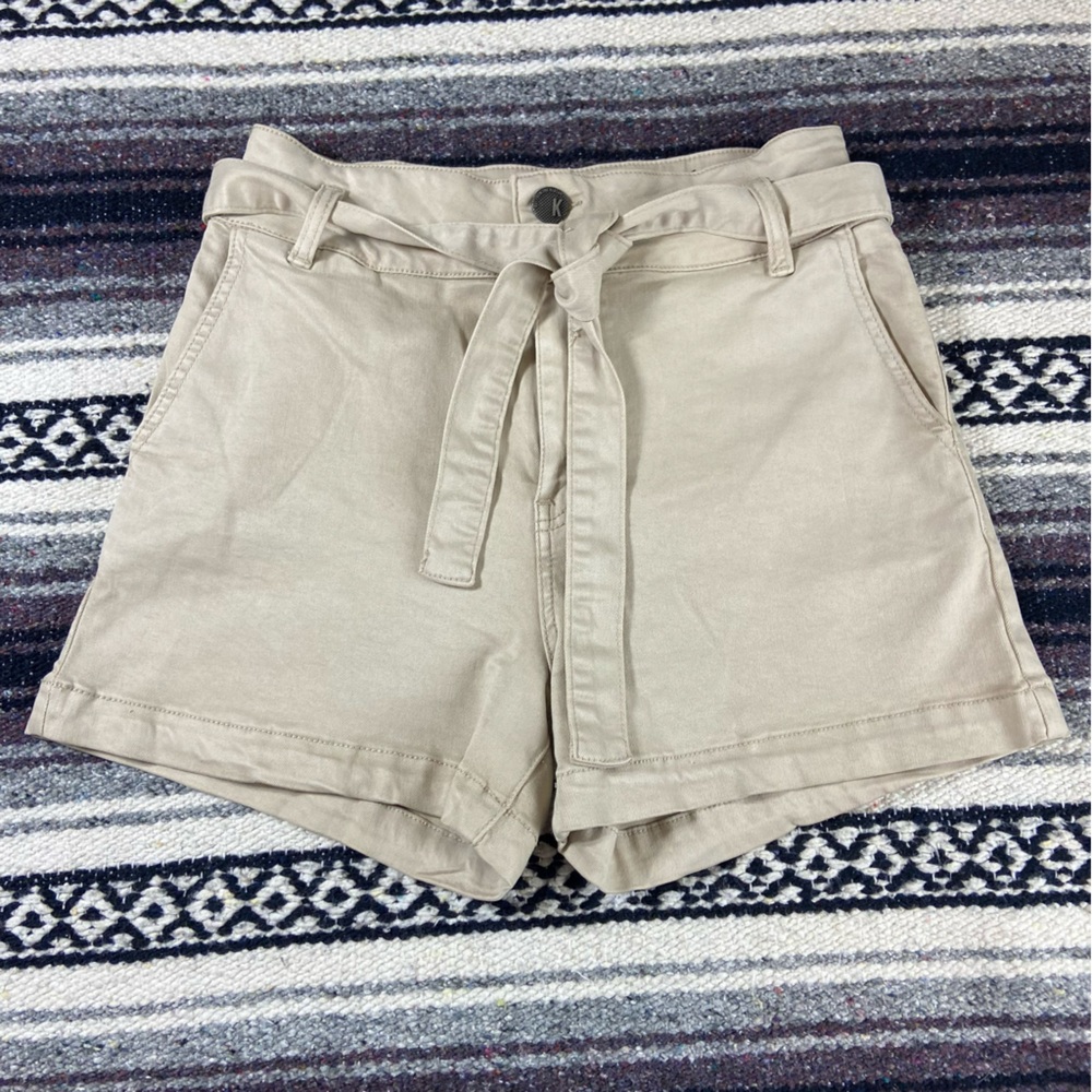 Kut from the Kloth Jane High Waist Beige Long Shorts Belt Sz 2 Stretch Paperbag